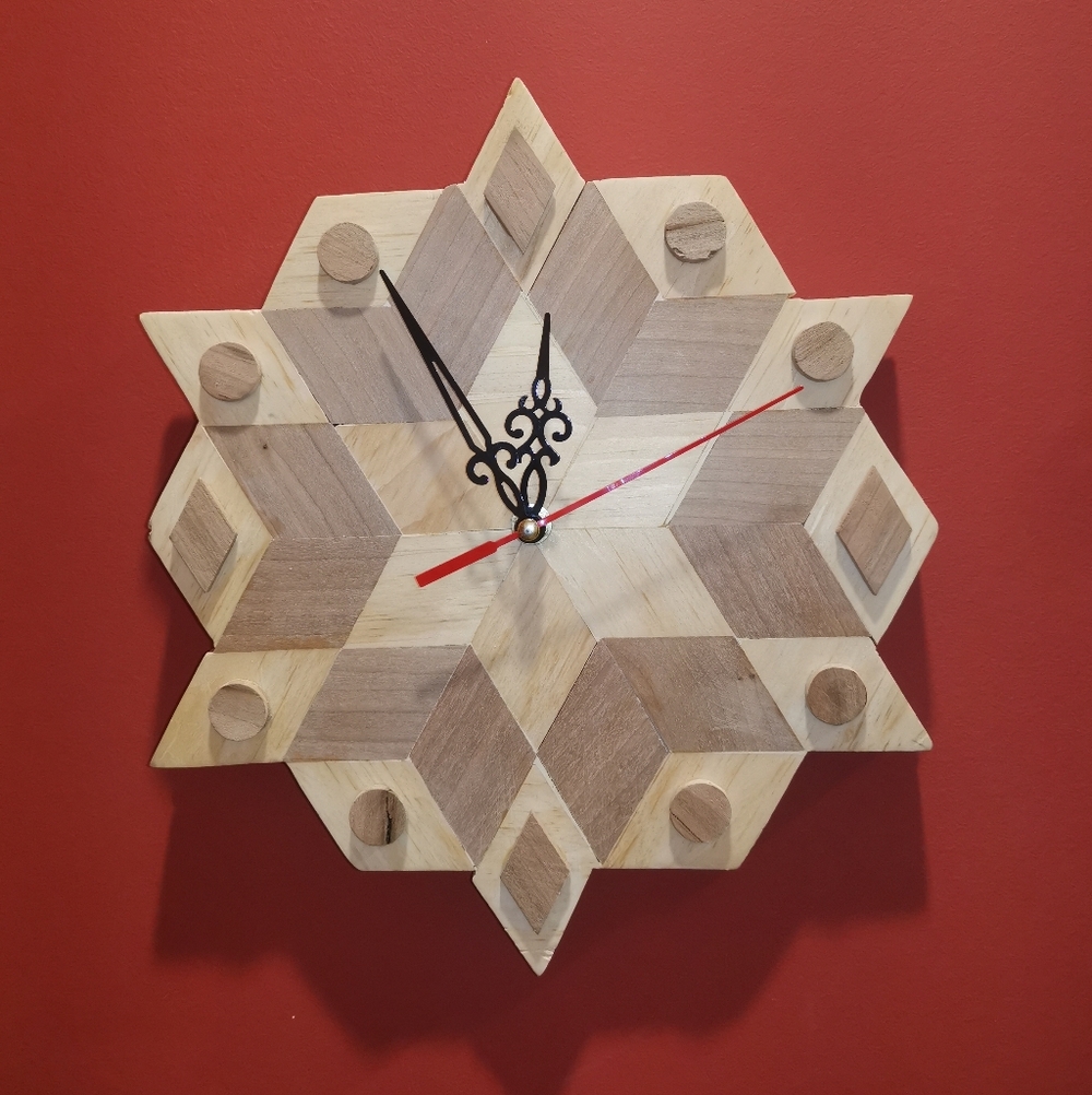 Geometric Wooden Mosaic Wall Clock - Picture 2 of 11
